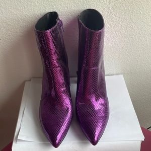 INC Purple Snake Anika Ankle Block Heel Booties